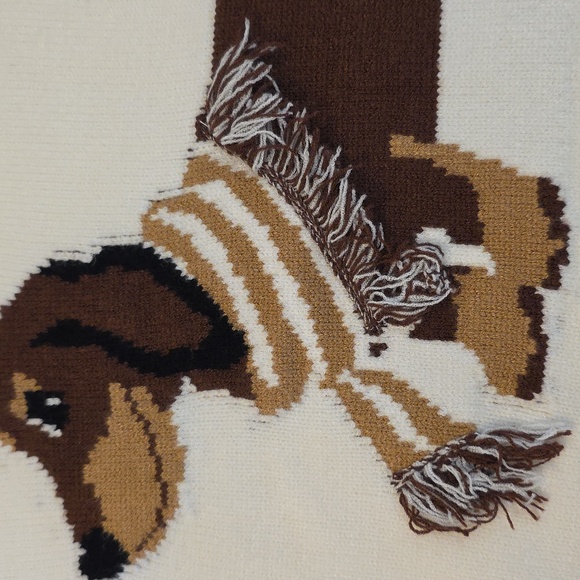 Calligraphie Dachshund Dog Intarsia Knit Crew Neck Sweater Cream Brown Medium - Picture 5 of 17